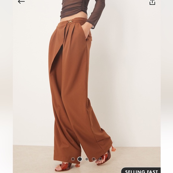 ASOS Rust-Brown Wide Leg High Waist Trousers - Picture 2 of 5